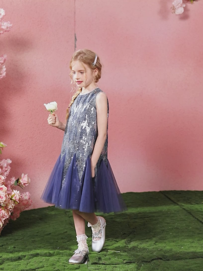 Mermaid Tulle Sequin Denim Kids Dress Sleeveless Casual Princess Dress