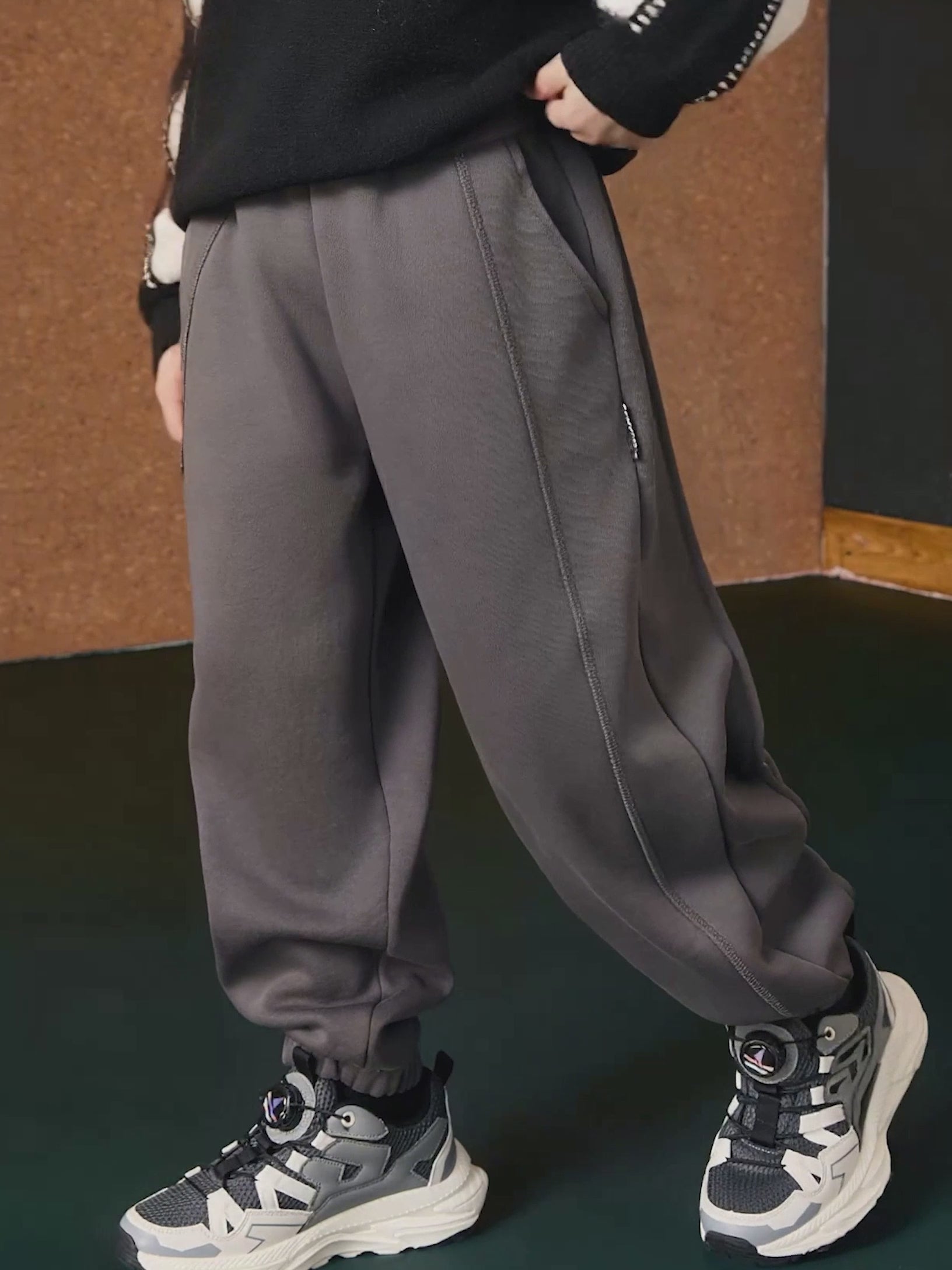 Boys Knitted Fleece Loose Pants, Thick Warm Casual Kids Pants for Fall Winter
