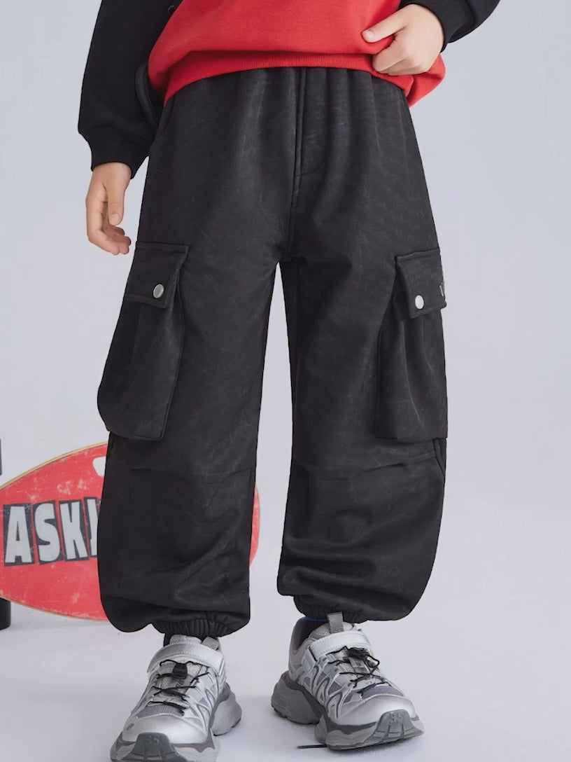 Pantalon ample en molleton intégré lavé pour garçons, pantalon chaud décontracté pour enfants pour l'automne et l'hiver